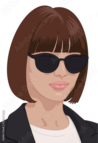 Fashionable Woman Wearing Sunglasses and a Blunt Bob Haircut
