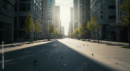 Empty city street during lunch break business district quiet midday scene urban landscape photo