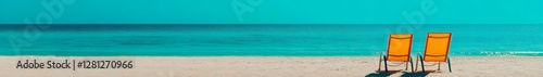 Relaxing Beach Chairs on a Serene Shore With Calm Blue Waters Under a Bright Sky During Daytime