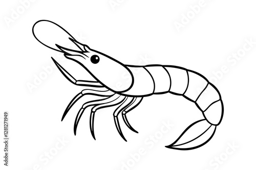 Cartoon Pistol Shrimp Line Art.