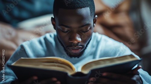 American African Prayer Man Studying Bible Book, Generative AI