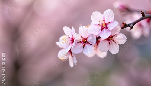 Delicate cherry blossom branch with pale pink petals, suitable for spring and Japanese-themed designs, evoking the beauty of nature