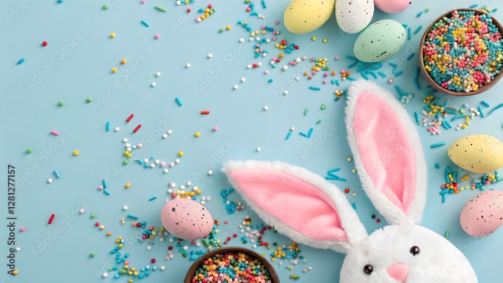 Festive Easter Bunny Ears with Colorful Eggs and Sprinkles