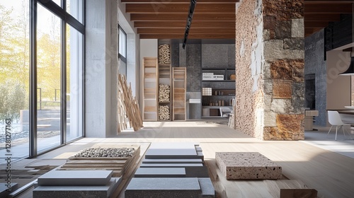 Architectural Design Showcasing Modern House With Natural Landscape, Emphasizing Materials and Harmony With Environment