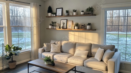 Young Girl With Short Gray Hair Sitting on a Couch in a Sunlit Room Surrounded by Books and Plants During a Quiet Afternoon in Spring