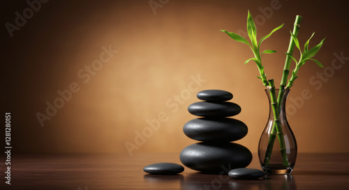 zen stones and green leaves