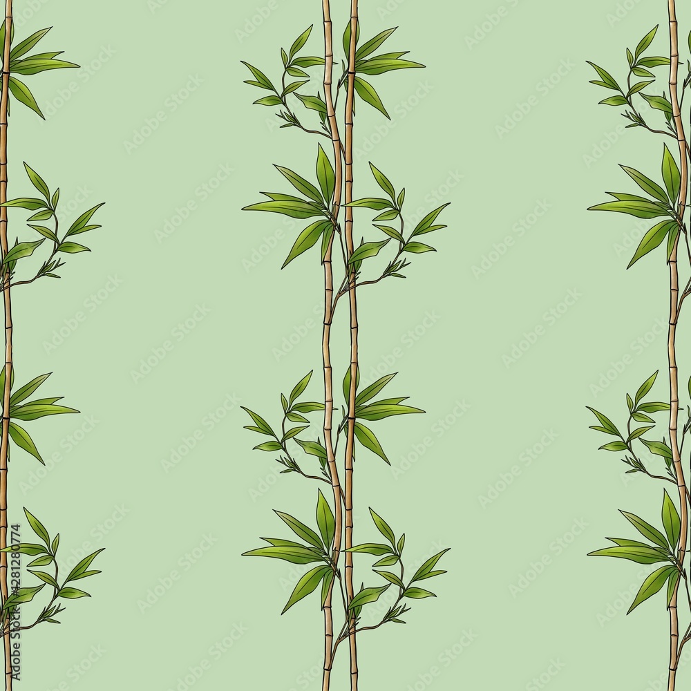 Naklejka premium Seamless Bamboo Pattern Sticks Big Design on Pastel Green Background