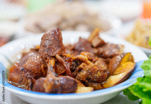 Chinese cuisine braised duck with ginger and eggs