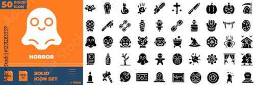 Horror Solid Editable Icons set. Vector illustration in modern thin solid style of horror icons: ghost, scary, spooky, etc