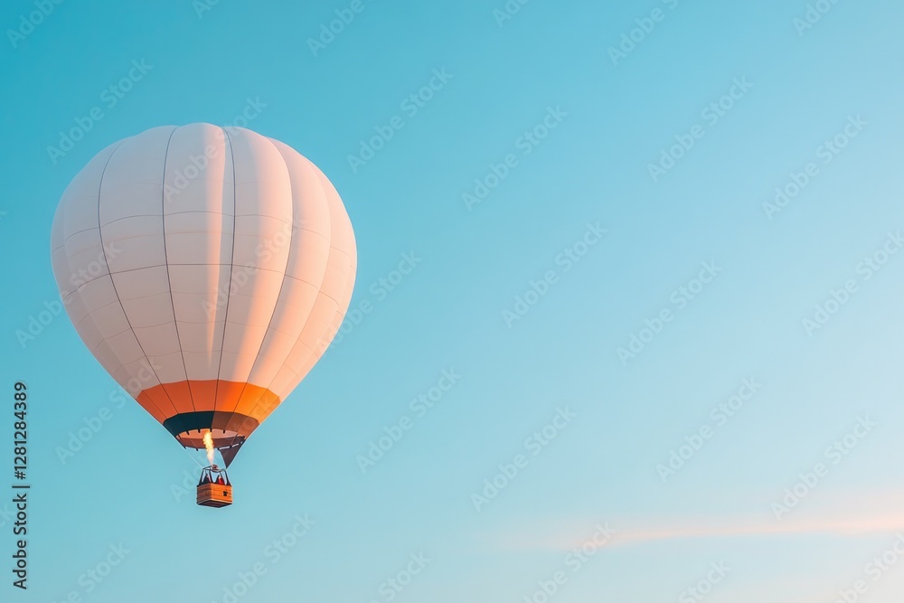 Naklejka premium vibrant hot air balloon floating gracefully against clear blue sky scene vibrant and inviting