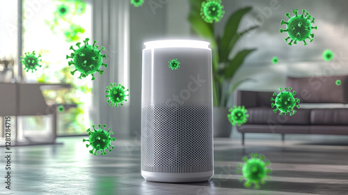 Air purifier filtering harmful particles in modern living room