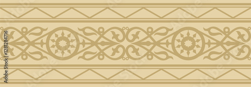 Vector golden seamless Yakut ornament. Endless border, frame of the northern peoples of the Far East.