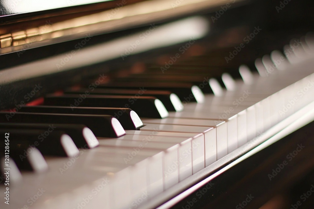 capturing elegance of grand piano in softly lit room its keys gleaming under gentle cast of ambient light capturing elegance of grand piano in softly lit room its keys gleaming under gentle cast of ambient light