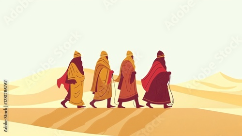 Three Wise Men Walking Vector Illustration