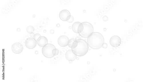 realistic transparent bubble icon set featuring glossy spheres, floating soap bubbles, and rainbow reflections. Perfect for decorative designs, water elements, and abstract visuals. Vector illustratio