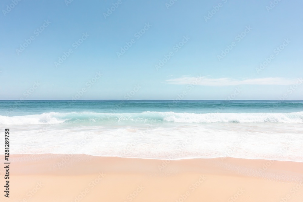 soft pastel waves gently roll over sandy beach creating serene and calming scene with clear blue skies overhead providing soft pastel waves gently roll over sandy beach creating serene and calming scene with clear blue skies overhead providing