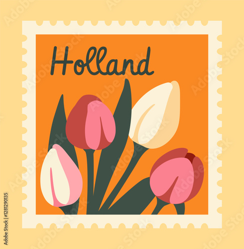 Holland tulip postage stamp. Vector illustration