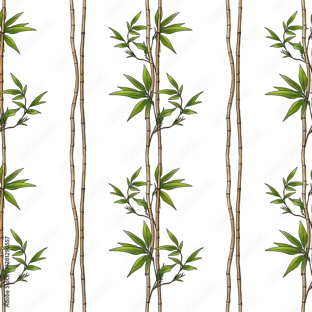 Obraz premium Seamless Pattern Bamboo Branch Design on White Background