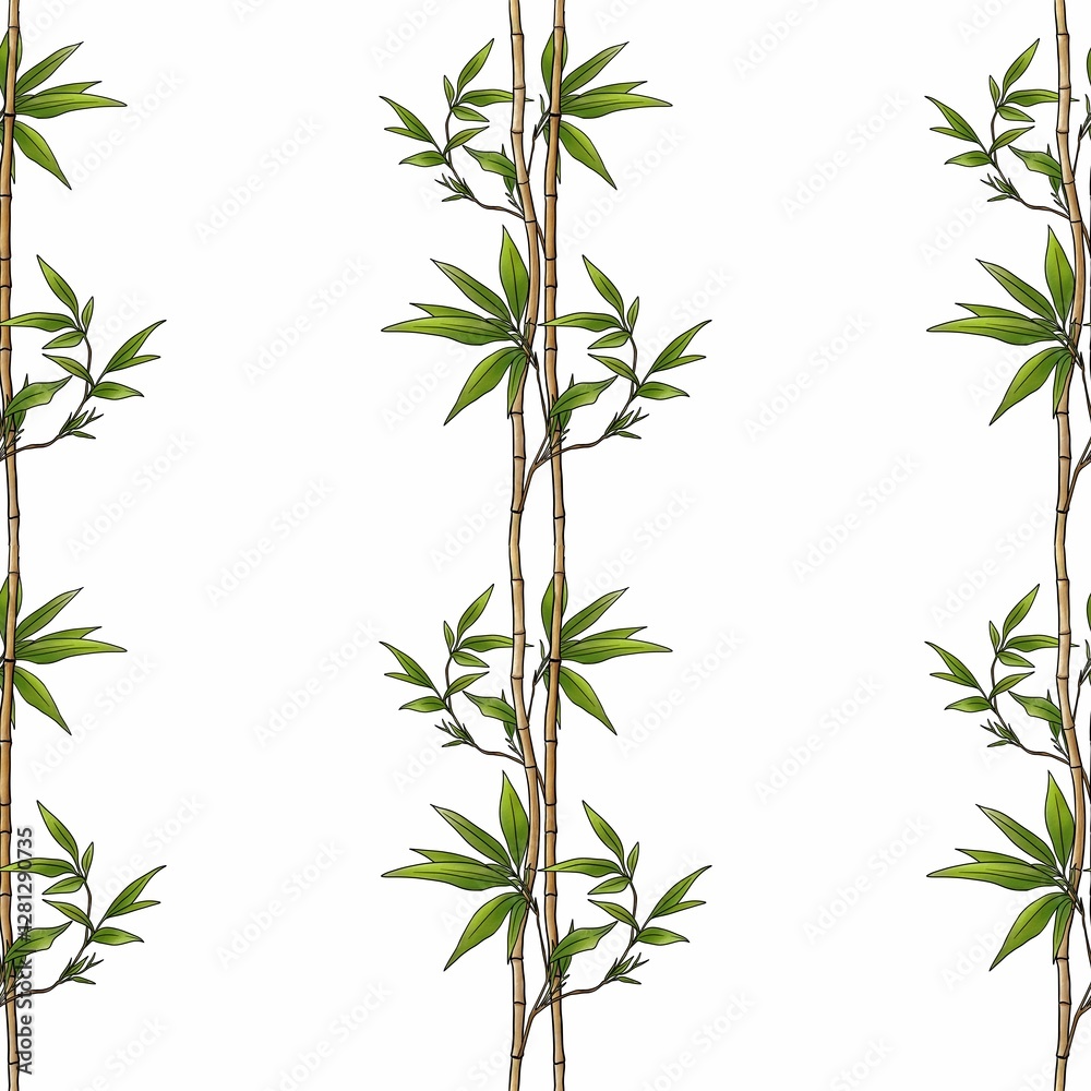 Fototapeta premium Seamless Bamboo Pattern Sticks Big Design on White Background