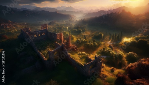 landscape with ruins, AI generated