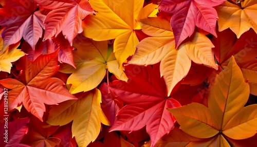 Autumn leaves in vibrant shades of red, orange, and yellow, perfect for fall-themed designs, evoking the beauty of the season