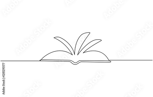 One line drawing of opened book isolated on white background, Education, idea, school concept single line. Editable outline continuous one line drawing.