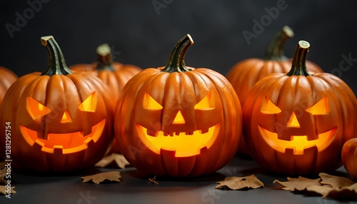 Halloween pumpkins with grinning faces, perfect for spooky season designs and decorations, symbolizing fun and fright