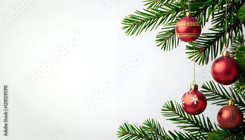 Christmas tree branches decorated with ornaments, isolated on a transparent background, symbolizing the holiday spirit