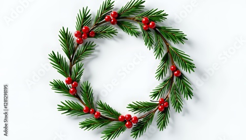 Holiday wreath made of pine and berries for festive branding and holiday-themed artwork, symbolizing seasonal joy