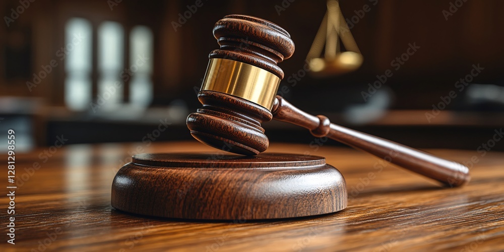 justice in session: a close-up of a gavel on a judges desk