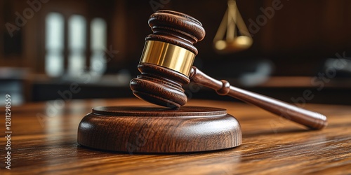 justice in session: a close-up of a gavel on a judges desk