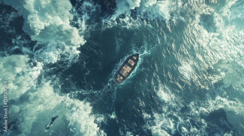 Ship Caught in Turbulent Waves During a Storm Near the Coastline, Highlighting the Power of Nature and the Resilience of Maritime Adventures