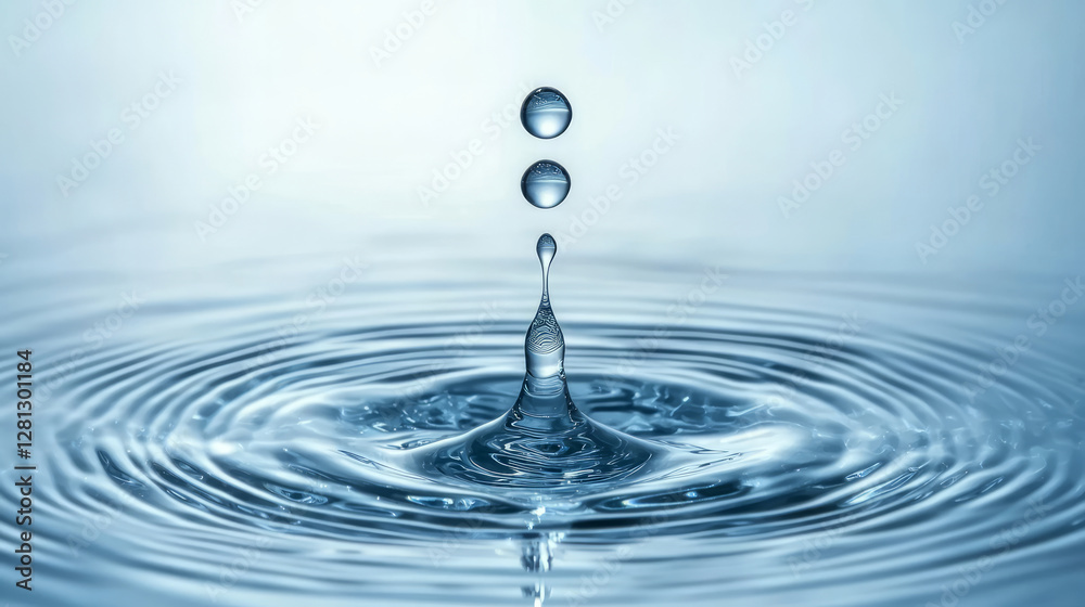 Close-up of pure water droplets splashing in water Close-up of pure water droplets splashing in water