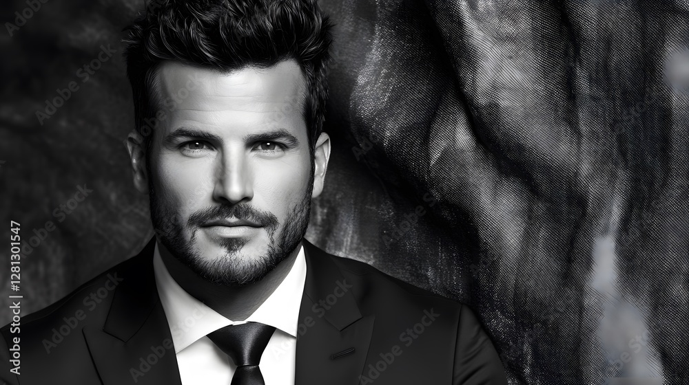 Fototapeta premium Stylish Monochrome Portrait of a Man in Suit