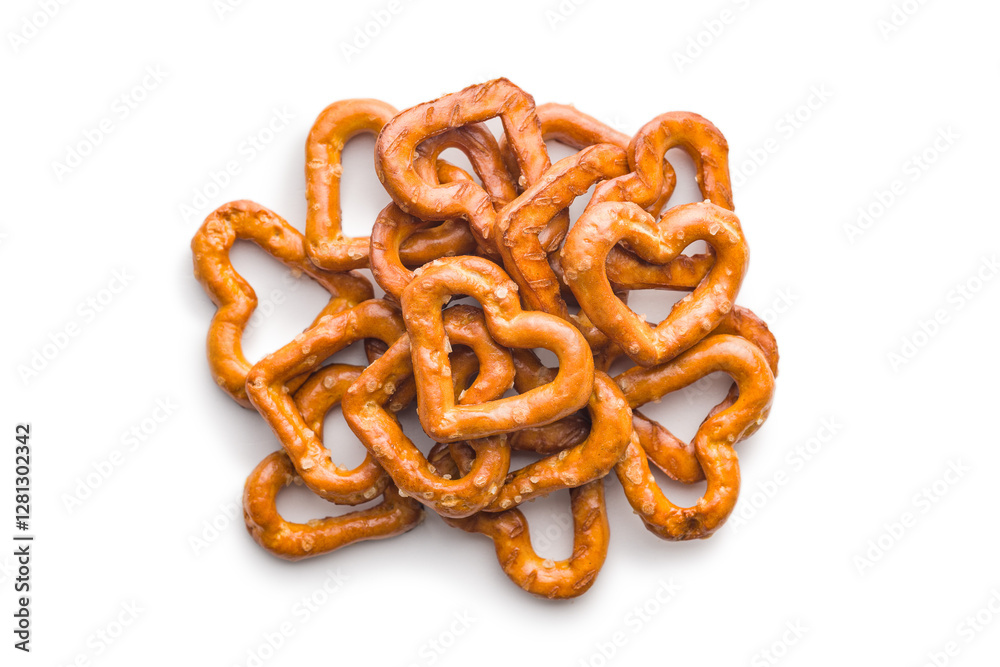 Heart shaped pretzel isolated on white background. Heart shaped pretzel isolated on white background.