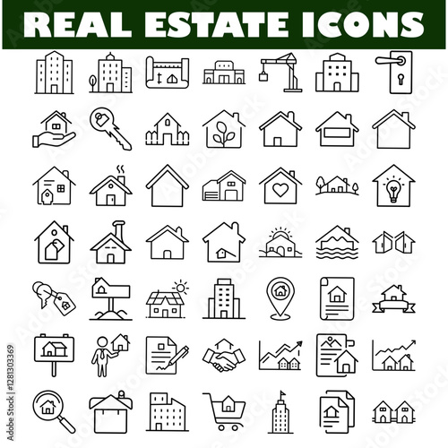 Real Estate Icons Houses, Buildings, Property, Construction, Sale