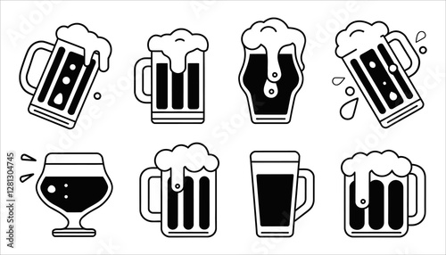 Beer Glasses and Beer Pipe Icon Set on White Background