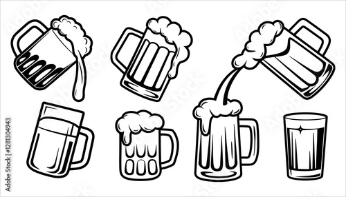 Beer Glasses and Beer Pipe Icon Set on White Background