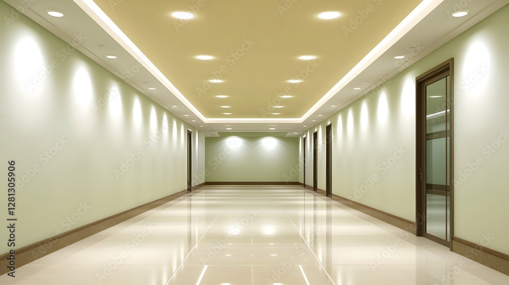 Obraz premium Modern Office Hallway Interior Design with Recessed Lighting