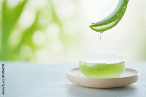 soothing image of aloe vera gel being applied to dry skin soft texture of gel highlighted with blurred background for photo