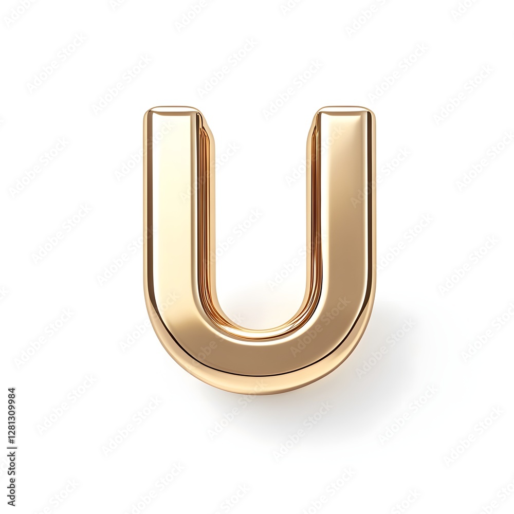 Golden three dimensional letter U isolated on white Golden three dimensional letter U isolated on white