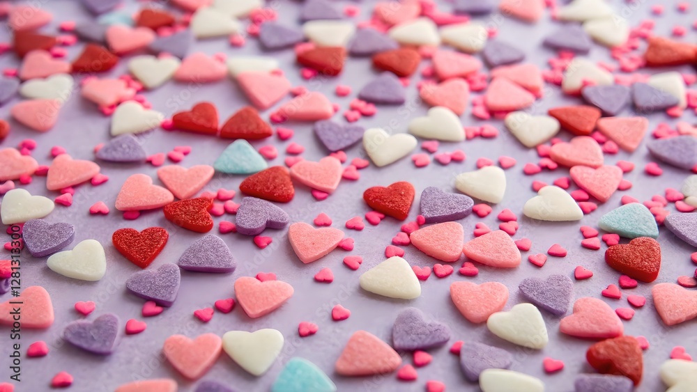 Colorful Heart Shaped Sprinkles on Purple Background