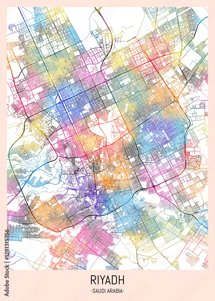 Fototapeta premium Riyadh Saudi Arabia City Map, district banner, business modern landmark, neighborhood paint travel, hometown downtown design, destination landmark