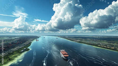 Multiple Cargo Ships Navigating Through Calm Waters Under a Clear Sky in Broad Daylight Near a Busy Maritime Route