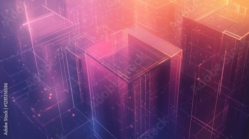 Abstract Geometric Structures Illuminated by Vibrant Colors Create a Futuristic Atmosphere in a Digital Environment