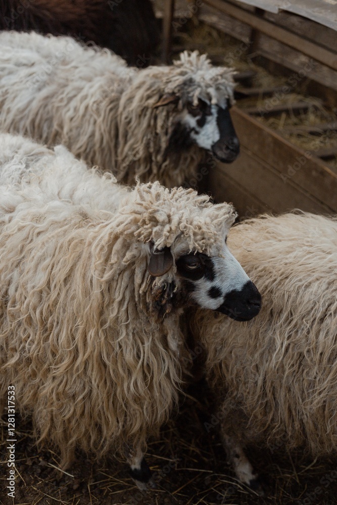 Fototapeta premium a small flock of sheep in a corral