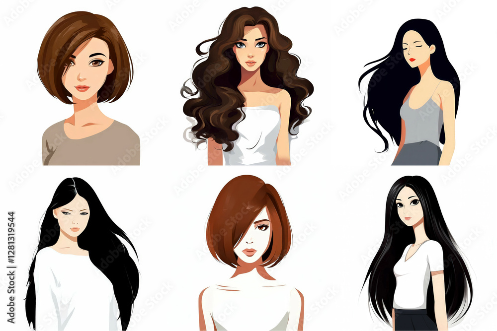 Collage of vector illustrations of beautiful women on a white background. Collage of vector illustrations of beautiful women on a white background.