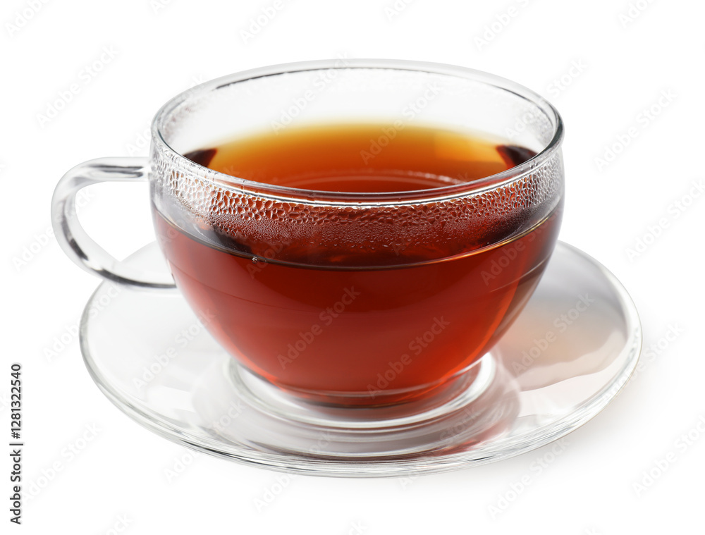 Refreshing black tea in cup isolated on white Refreshing black tea in cup isolated on white