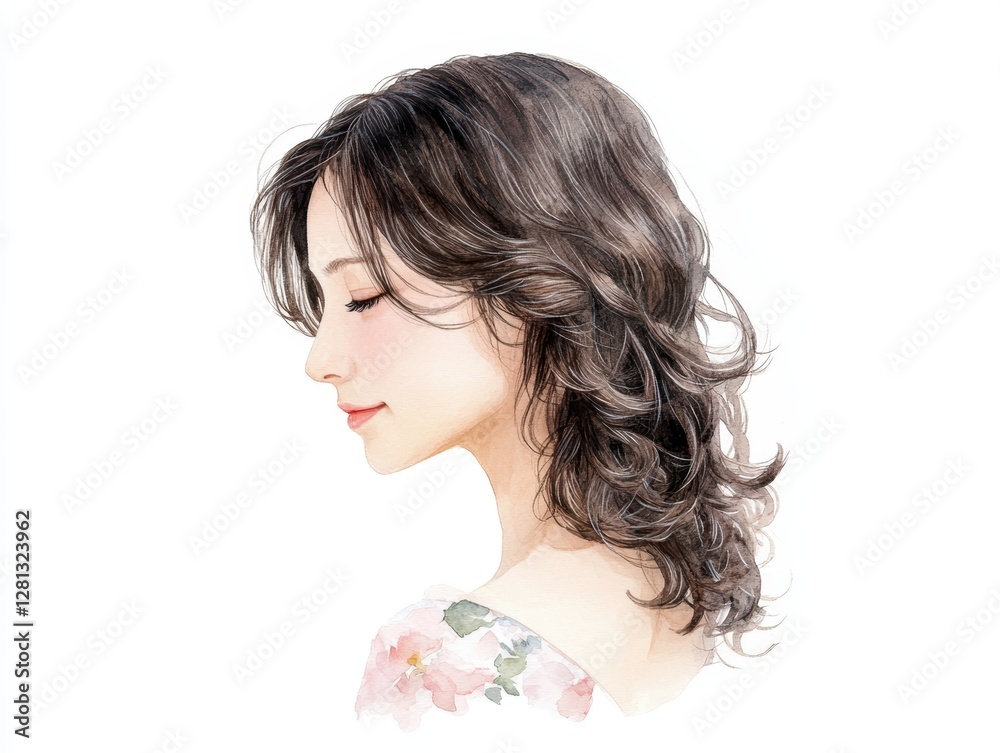 Portrait of a beautiful woman with long flowing hair and delicate flower Portrait of a beautiful woman with long flowing hair and delicate flower