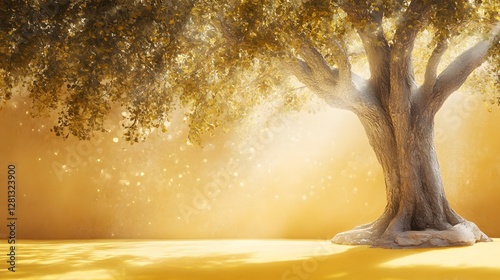 Golden Autumn Tree Landscape Background Magical Scene photo